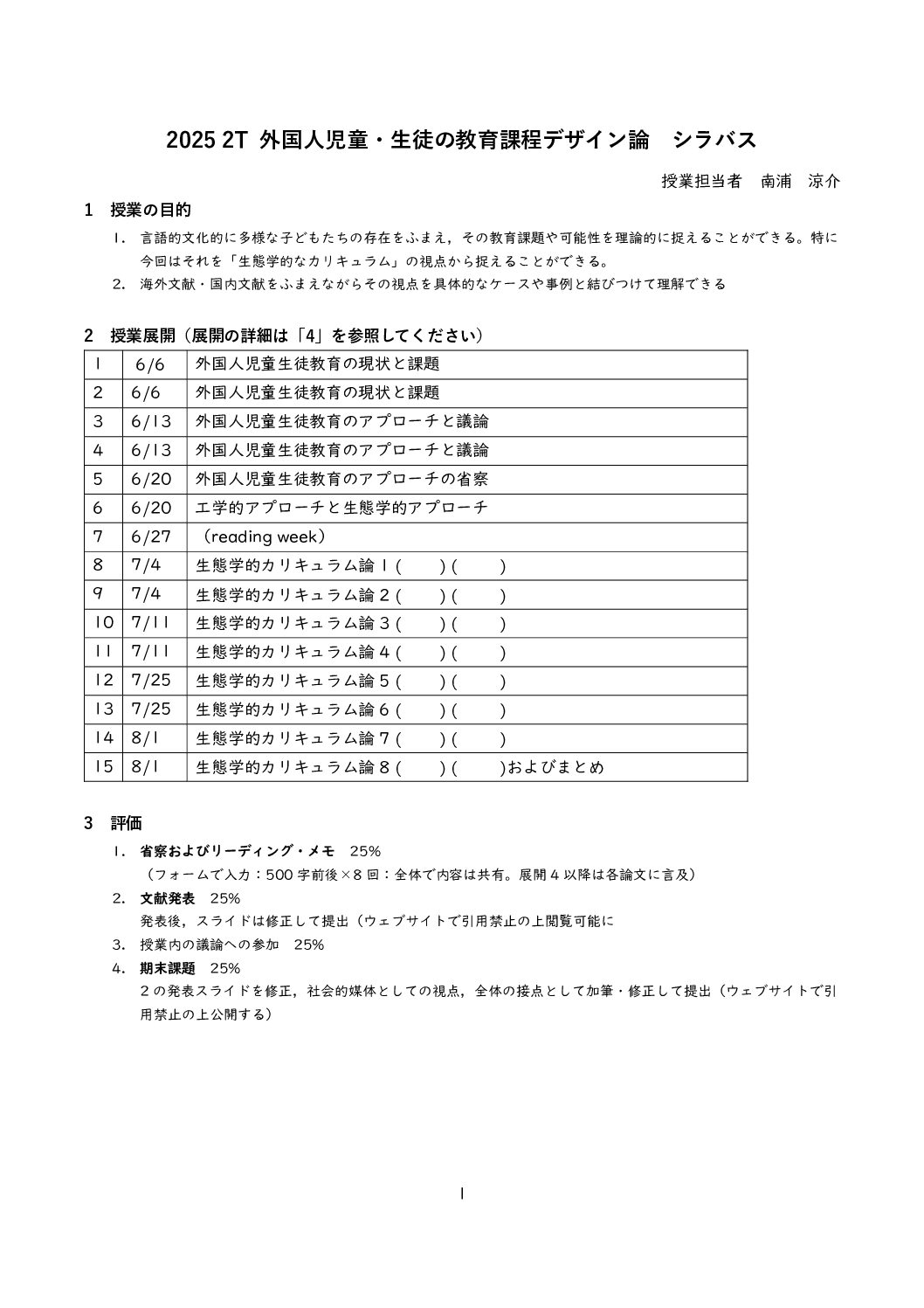 2025 2T Curriculum of CLDs Syllabus